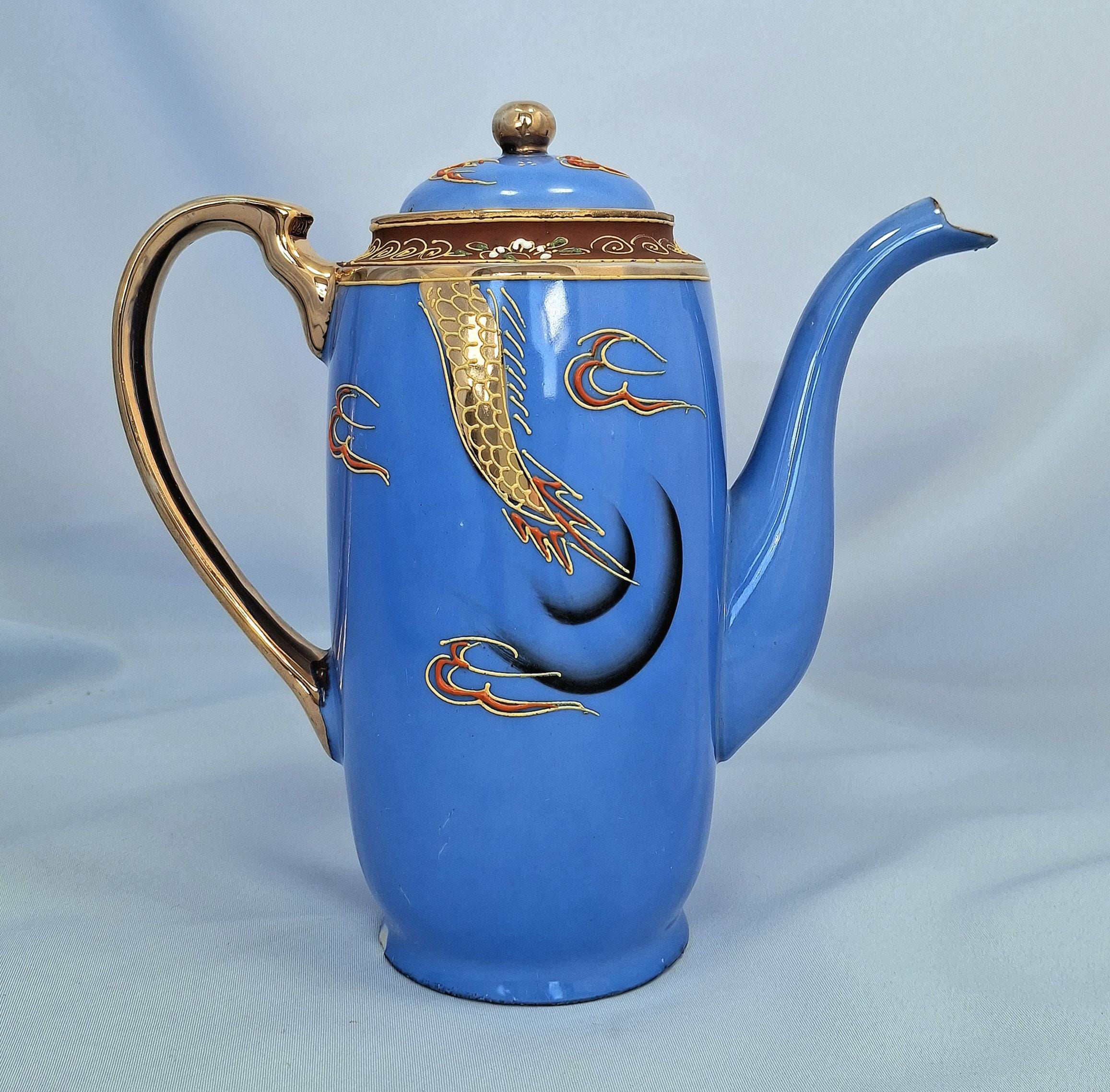 Antique Japanese Tea Coffee Set: Hand-Painted Coloured Enamel, Porcelain, Golden Dragon — image 8