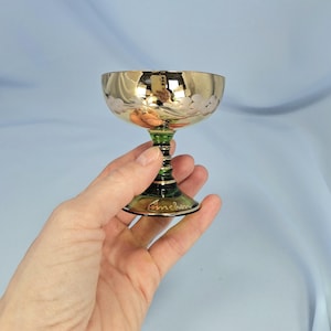 Vintage E & A Böckling Dessert Glasses Set of 2 Green Stem Gold Lustre Floral Coupe Cups image 13