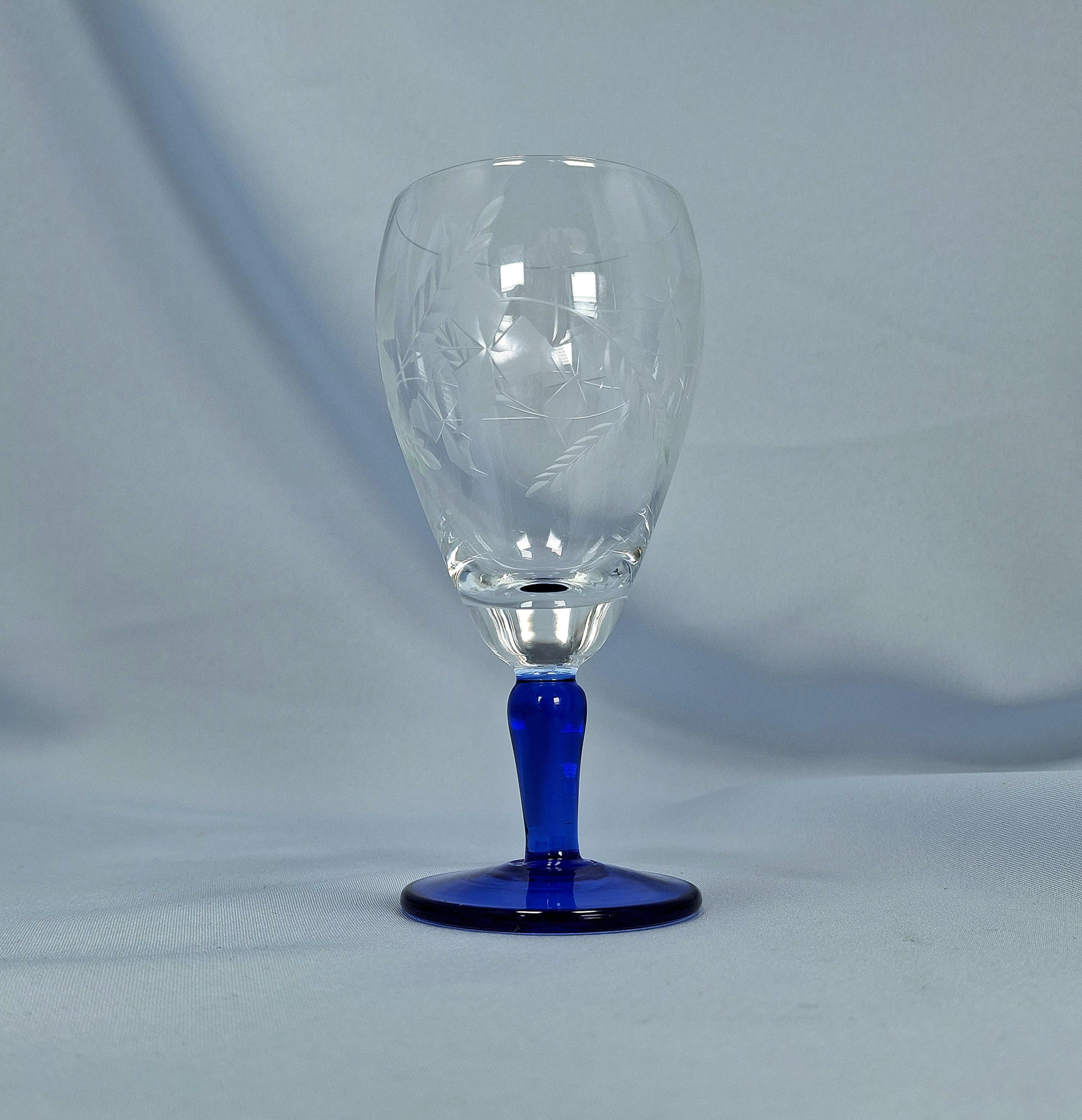 Vintage Etched Cordial Glass, Colored Stem Liqueur Glass, Roemer Style (Set of 3) — image 2