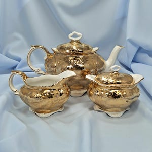 Conjunto de chá vintage Old Foley James Kent: dourado floral Staffordshire