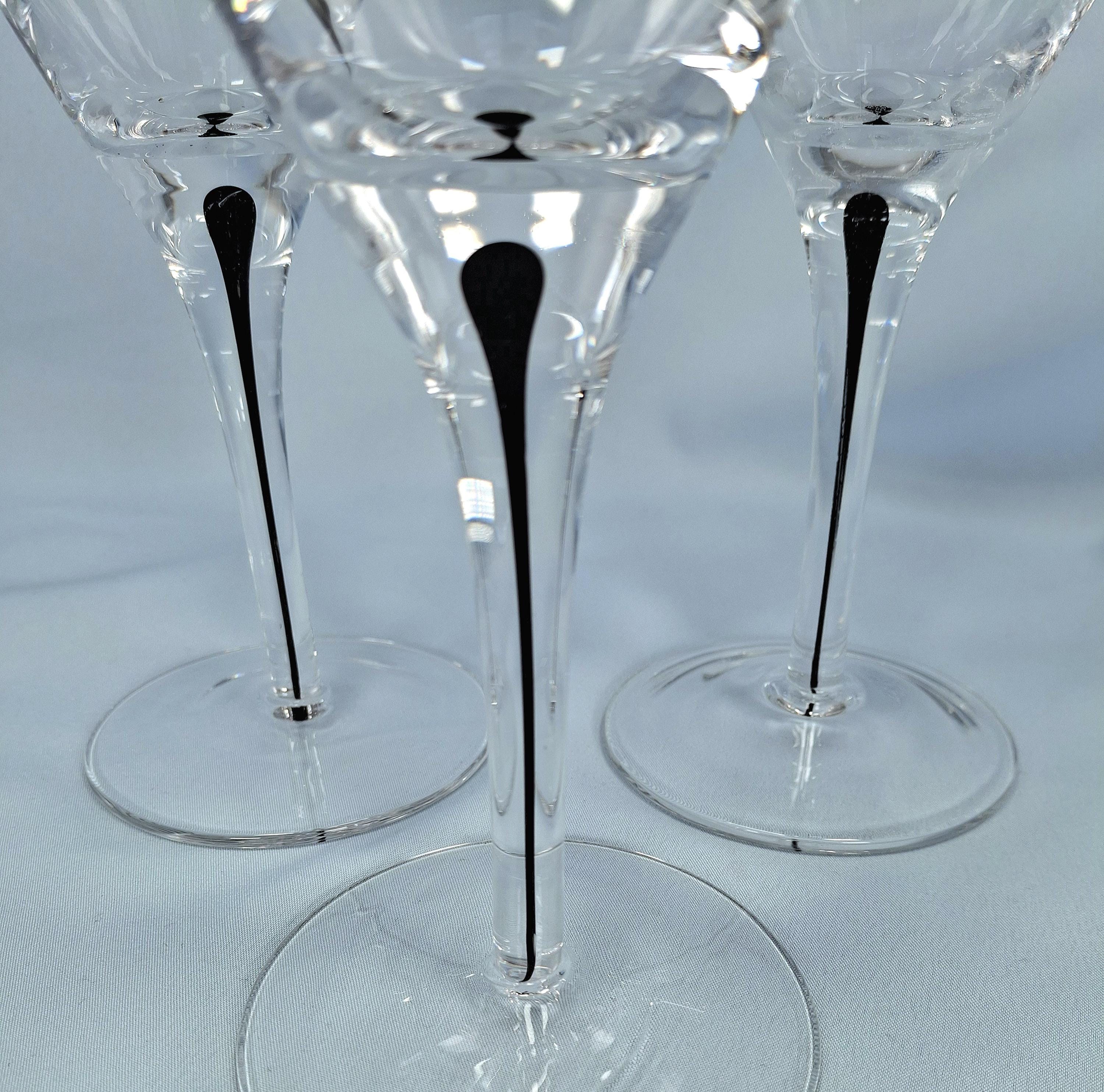 Orrefors Metropol Style Wine Glass, Clear Crystal Black Drop Stem, Scandinavian Modern Stemware — image 9