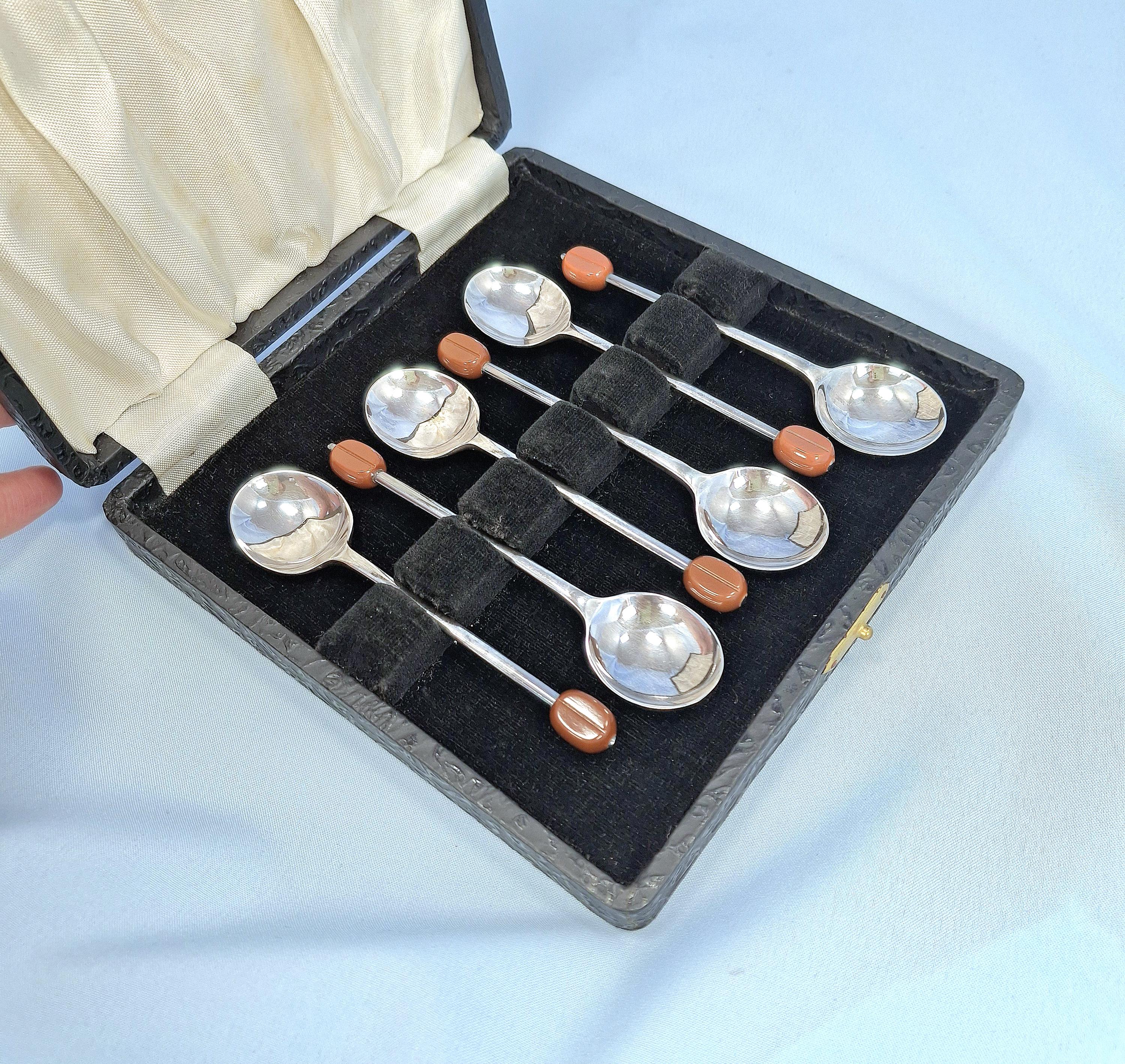 Vintage Set Of 6 Silver Plated Coffee Spoons In Original Box. Art Deco — image 2