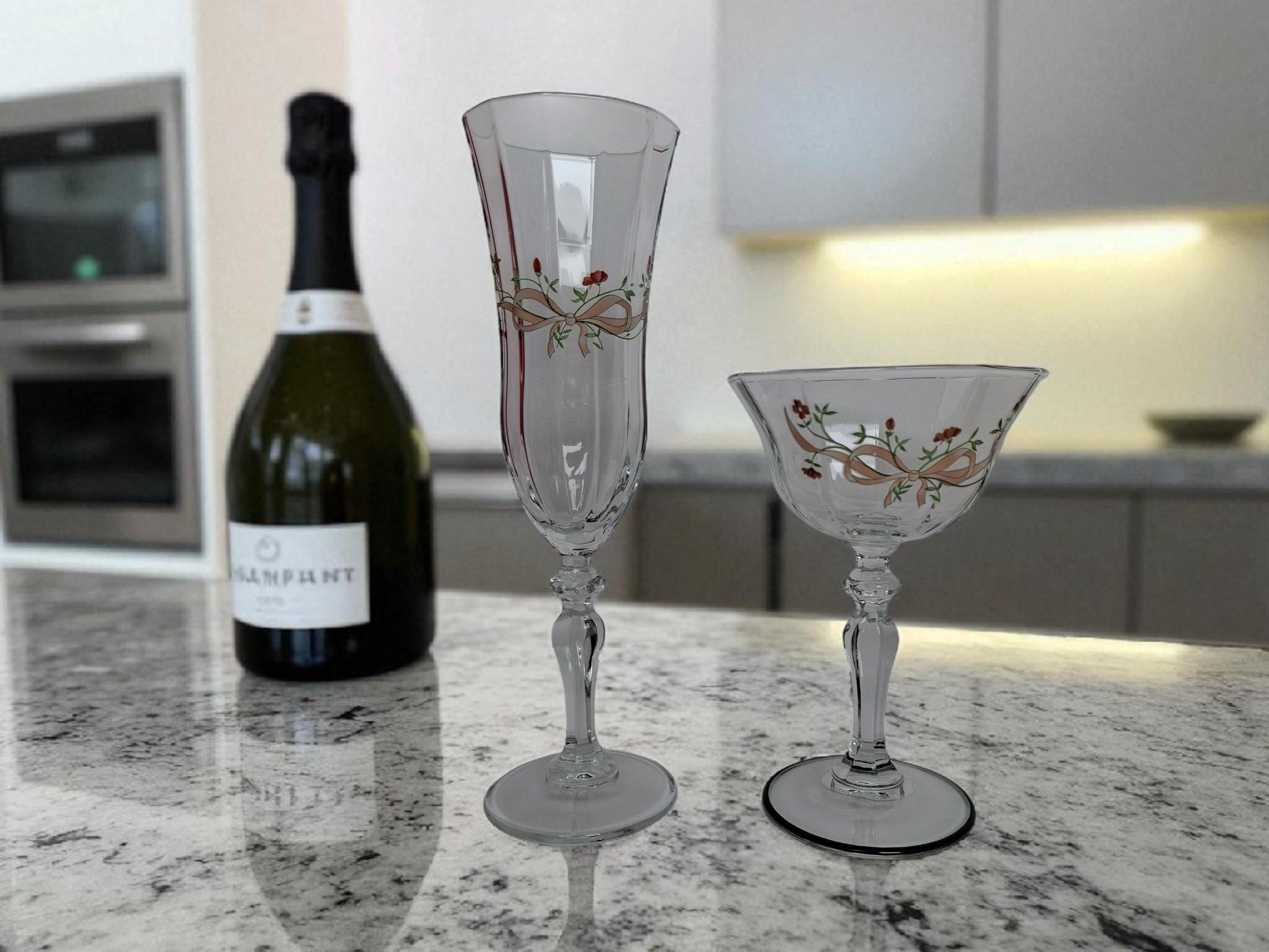 Eternal Beau Champagne Coupe Glasses: Johnson Brothers Pink Floral Design — image 3