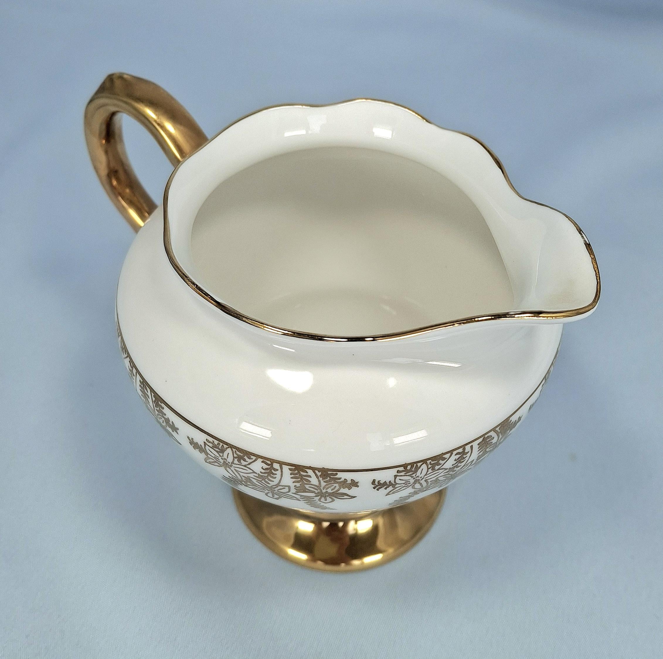Vintage Rosina Bone China Tea Set, 7 Trios & Milk Jug, Pink Rose Gold Trim, England — image 8