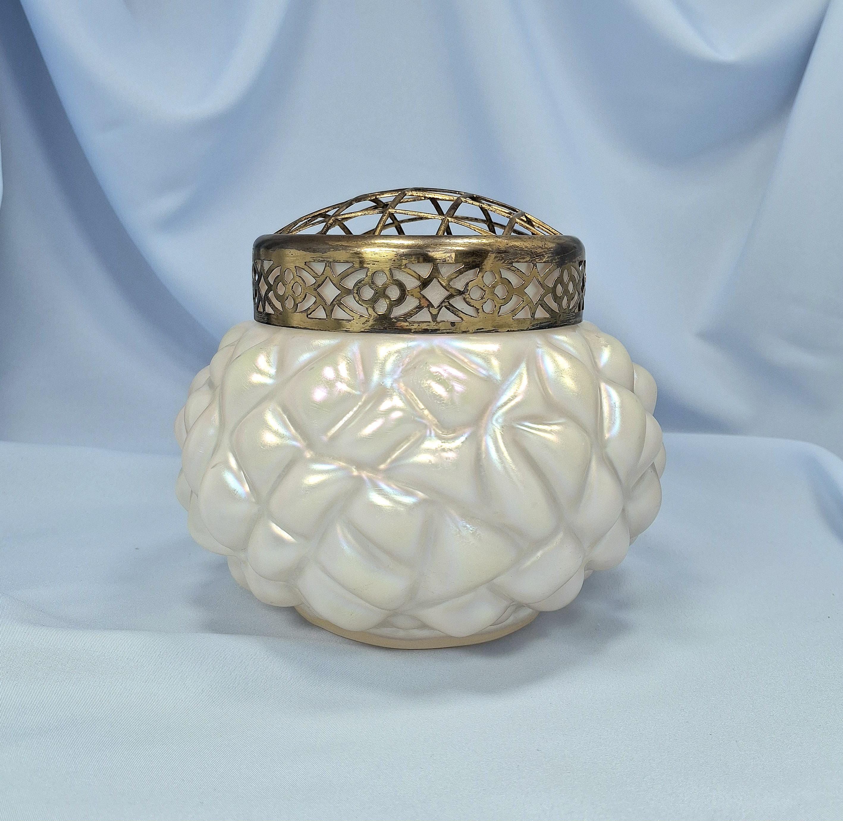 Rare Big Rose Bowl, Kralik Bohemian Art Glass Vase & Flower Frog, circa 1900. Antique — image 6