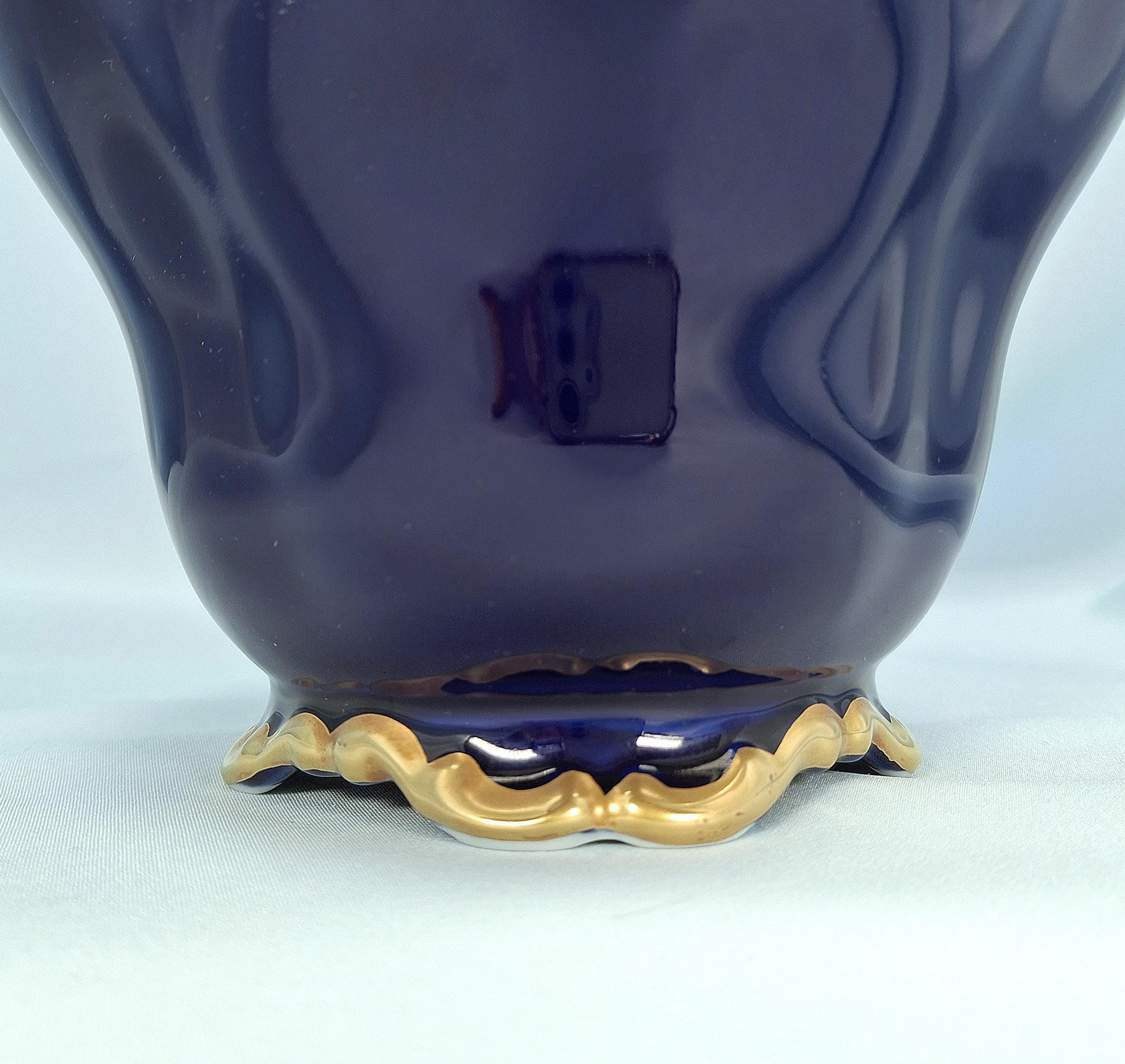 Vintage Lindner Kueps Bavaria Cobalt Blue Gold Porcelain Vase, Jeanette Decor Ginger Jar — image 7