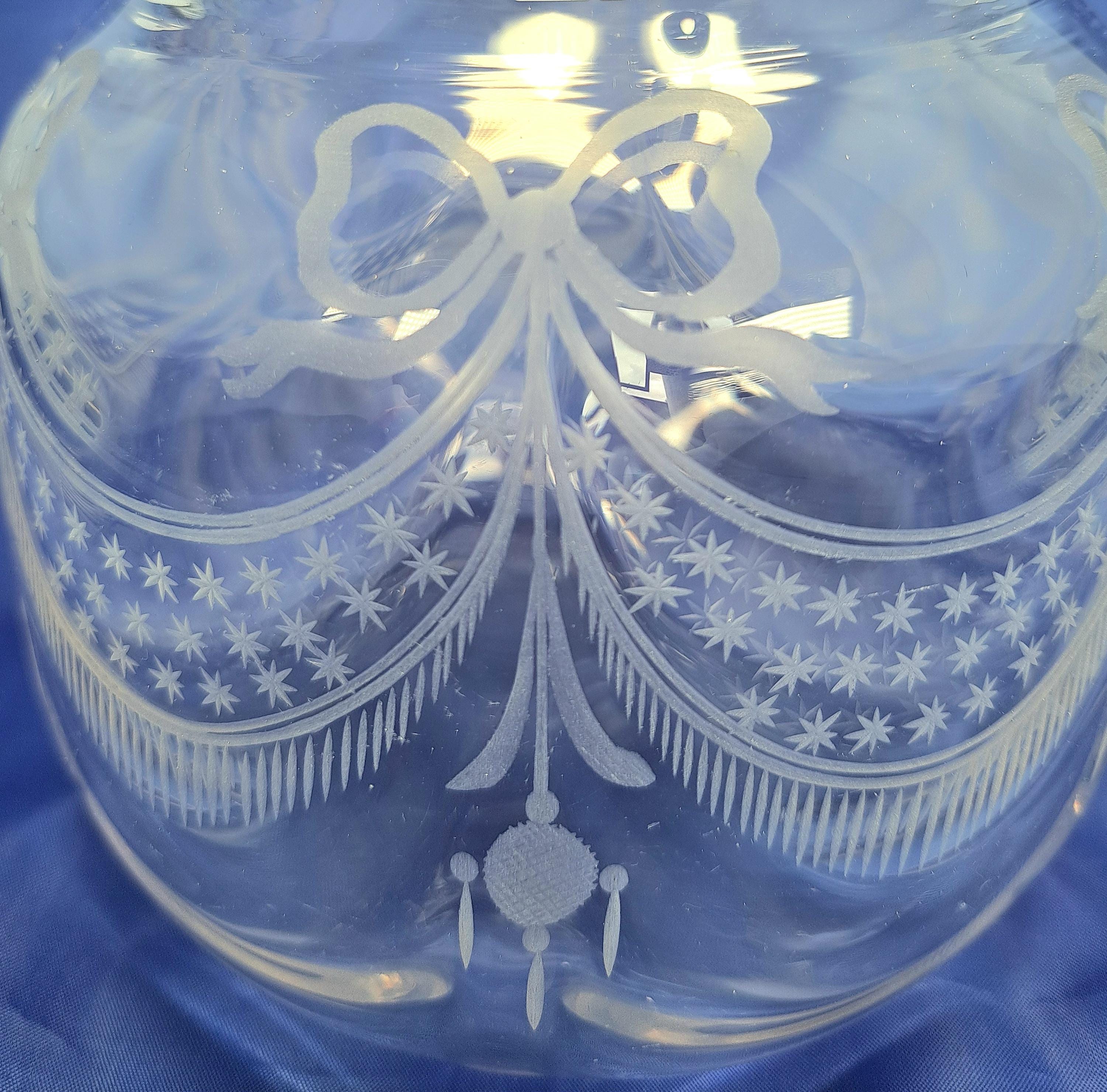 Antique Etched Glass Biscuit Barrel, Hand Blown, Silver Tone Lid, Edwardian Cookie Jar — image 3