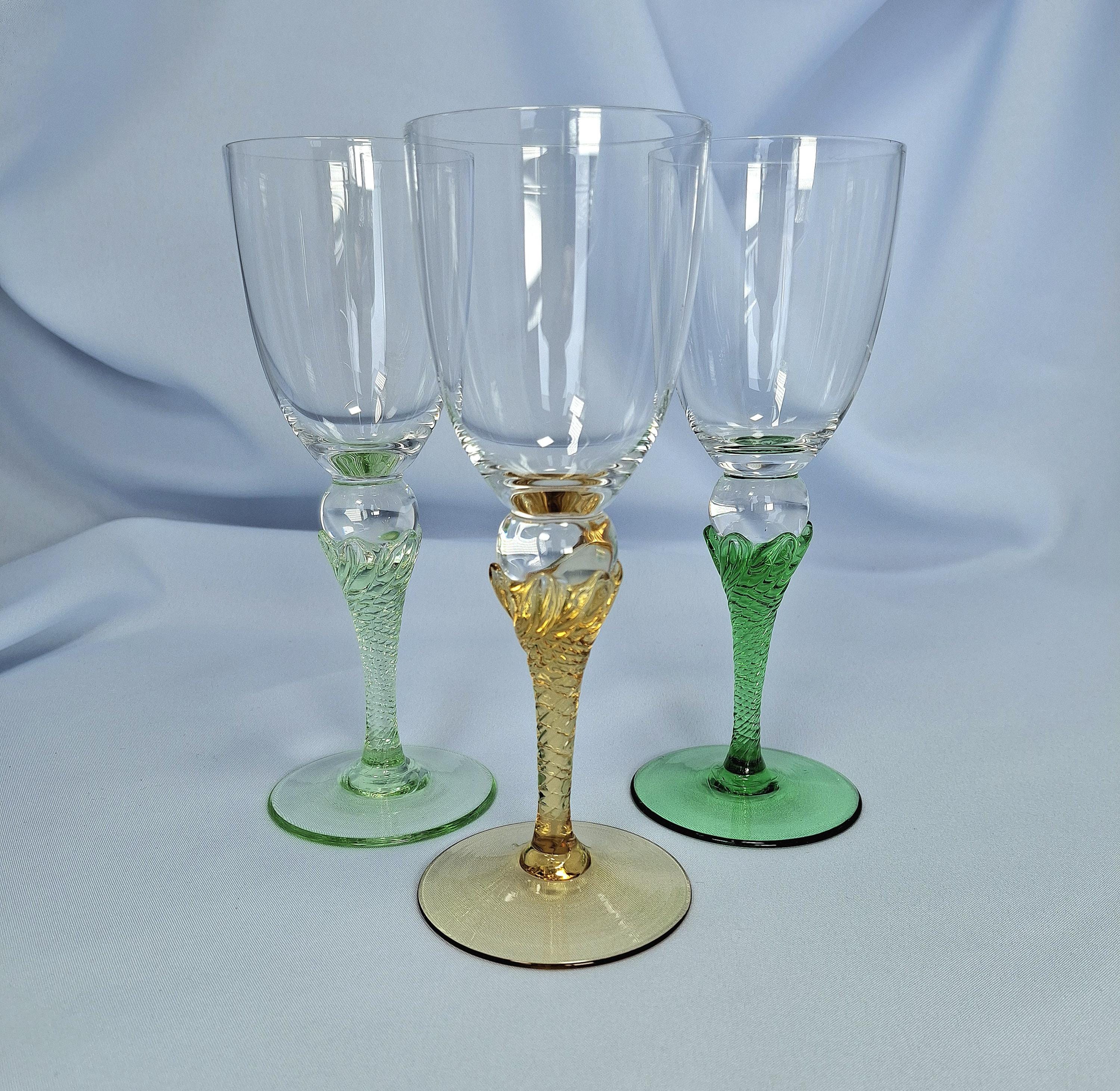 Vintage Dessert Wine Glasses: Green, Mint and Amber Stems — image 9