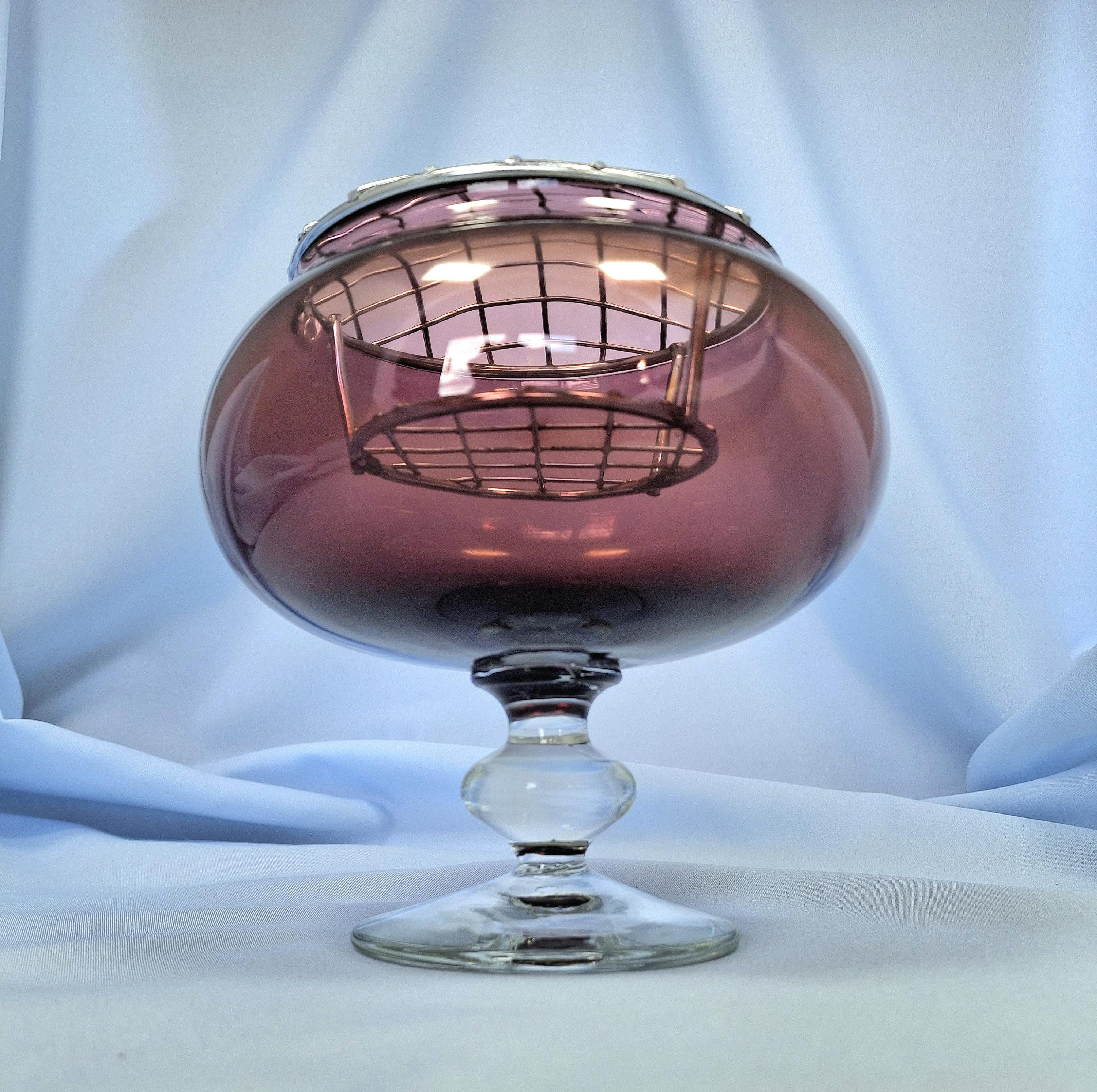 Vintage Amethyst Glass Rose Bowl, Pedestal Posy Vase — image 2