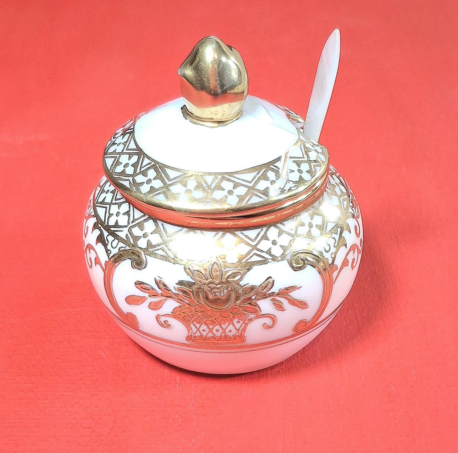 Noritake 44318 White and Gold Basket of Flower Mustard Pot, Japanese, Vintage