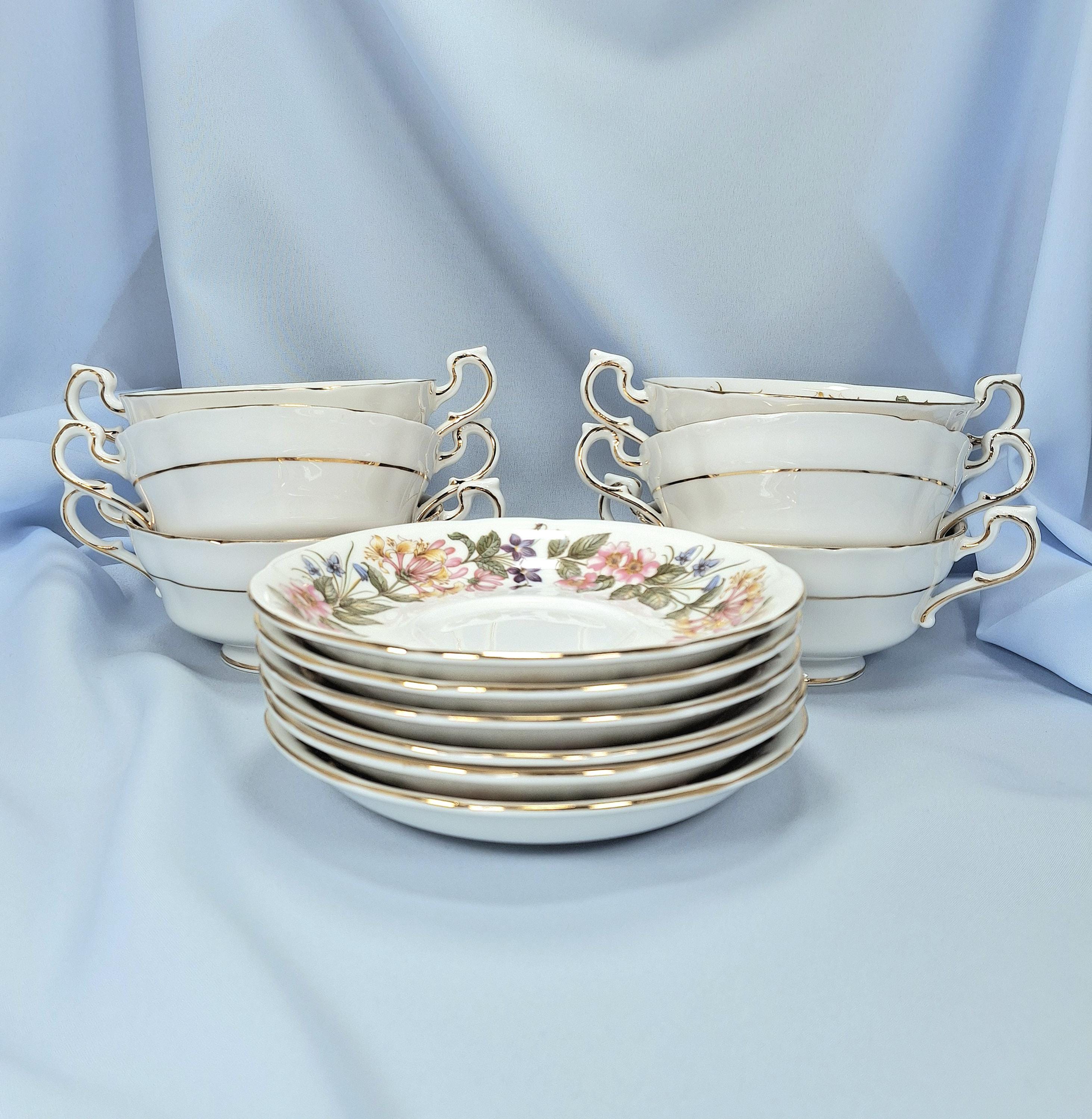 Vintage Paragon Bone China Soup Bowl & Saucer: Country Lane Honeysuckle Design — image 4
