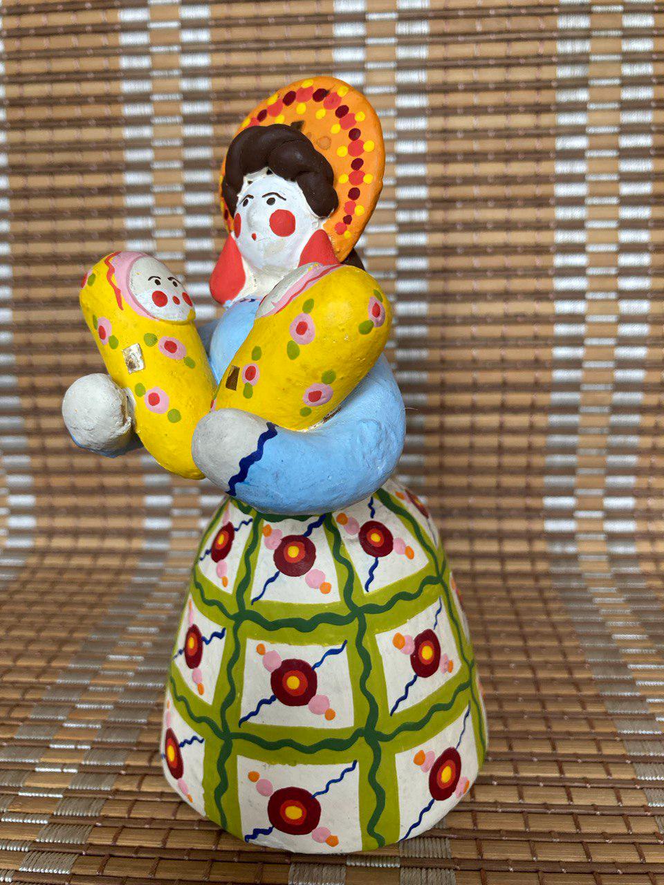 Hand Painted Dymkovo Clay Figurine – Nursemaid with Two Infants — image 2