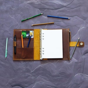 Filofax A5 A4 de couro personalizado, planejador de folhas soltas, fichário personalizado com nome, diário recarregável, caderno de couro, presente para colega de trabalho