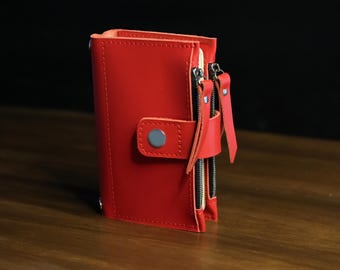 Leather Traveler's Notebook Cover, Refillable case with 2 Zipper Pockets, Fits Moleskine, Field Notes & TN Inserts