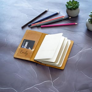 Yellow Field Notes Cover, Travelers Notebook Cover, Pocket Passport Planner Cover, Custom Refillable Leather Journal Cover, Coworker Gift