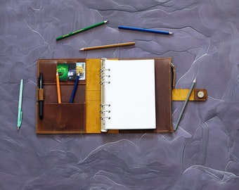 Personalized Leather Ring Binder, Refillable A5 A4 Journal, Genuine Leather Notebook