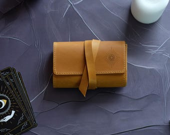 Estojo de couro para baralho de tarô, porta-cartas de tarô enrolável, organizador de bolsa para rituais