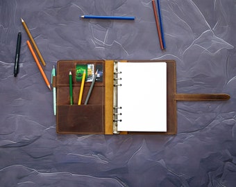 Cuaderno de cuero grabado, carpeta de anillas recargable, cuaderno personalizado A5/A4.