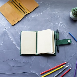 Leather Refillable Notebook Cover, Pocket Planner, Field Notes Journal, Travelers Notebook with Pen Loop