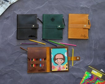 Portfólio de arte personalizado, capa para caderno de desenho, porta-caderno de desenho personalizado em couro, pasta para pintura, presentes para artistas, acessórios de desenho