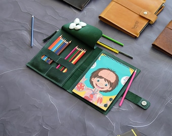 Porta-bloco de desenho personalizado, capa de couro para caderno de desenho, estojo para caderno de desenho recarregável, presente para professor de arte.