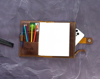 Personalized Leather Journal Cover, Refillable Notebook Protector, A4 A5 B5 B6 Sizes
