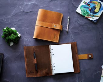 Leather Custom Notebook, Refillable Journal A5 A4, Ring Binder, Personalized Planner, Coworker Gift, Graduation Gift