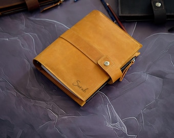 Custom Engraved Leather Discbound Planner, Refillable Journal Binder, Personalized Notebook