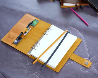 Genuine Leather Discbound Binder, Refillable A5 Journal, Custom Notebook, Snap Closure