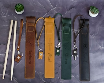 Pochette porte-pilons personnalisée, étui personnalisé pour baguettes de batterie, cadeau musique, étui pour baguettes en cuir, cadeau pour batteur
