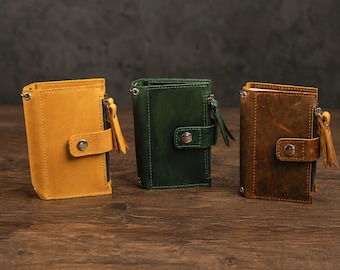 Leather Journal Cover with Zipper Pockets, Refillable Travelers Notebook Sleeve Fits Standard A5 A6 B6 Size, Custom Leather Ledger