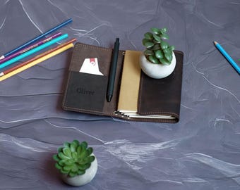 Leather Trifold Journal Cover, Personalized Notebook case