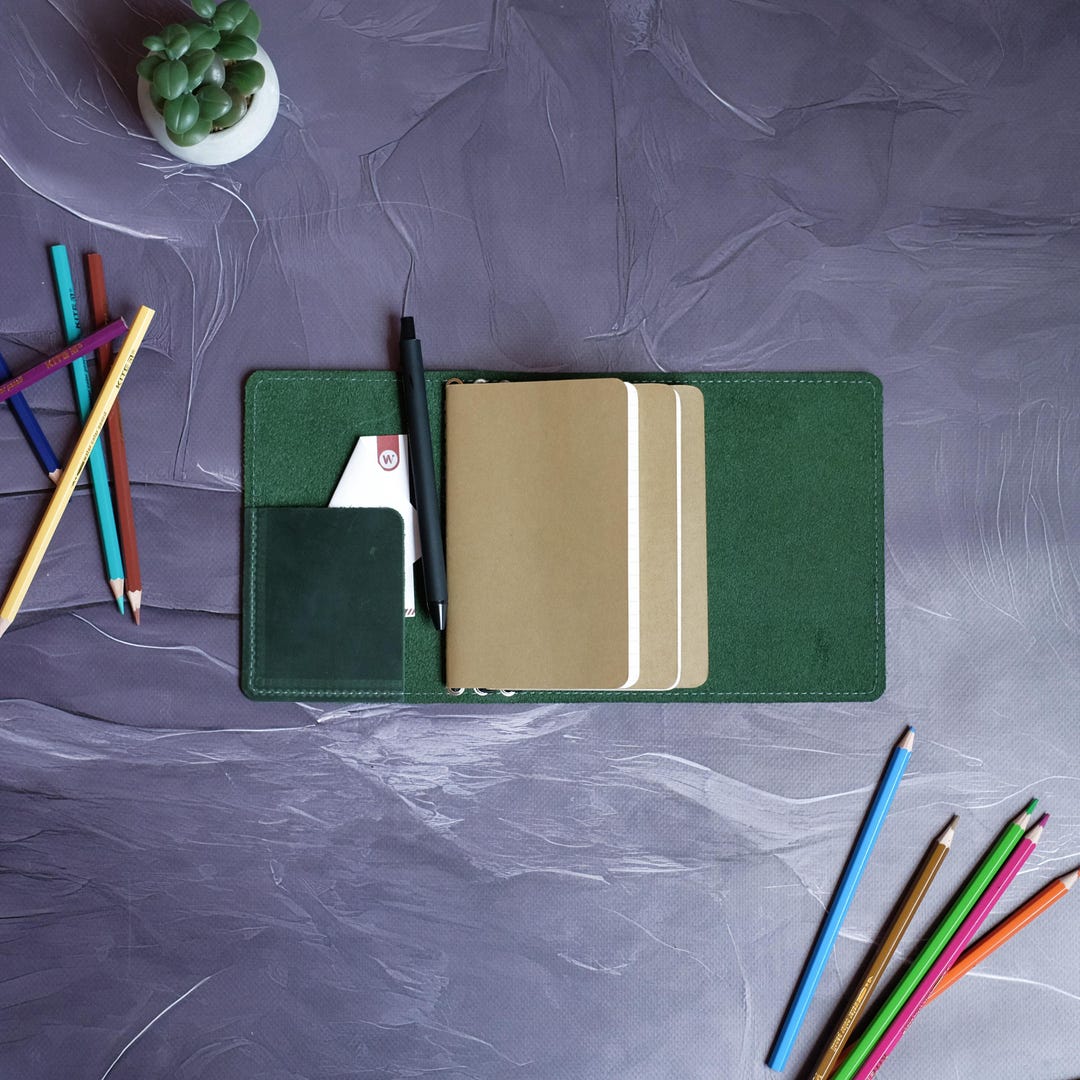 Green Leather Trifold Journal Cover, Personalized Field Notes Cover ...