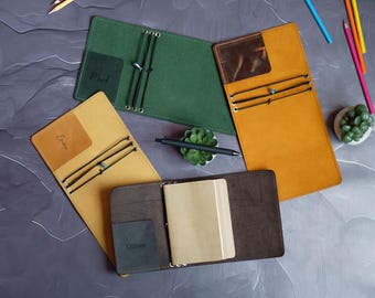 Trifold Travelers Notebook Cover, Leather Journal Cover, Refillable Planner Cover, Custom Passport Cover, Personalized Gifts for Employees