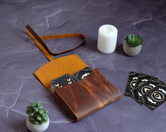 Handcrafted Leather Tarot Deck Holder, Two Card Travel Case, Mystical Pouch