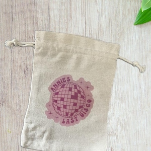 Last Disco Hen Party Favor Bag - Bachelorette Gift Bag - Pink Retro Drawstring Pouch - Custom Disco Party Bag
