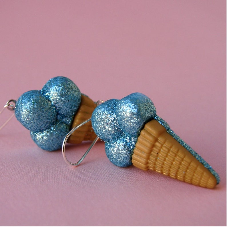 Miniature Ice Cream Cone Earrings Shimmery Blueberry Ice Cream Cones image 3