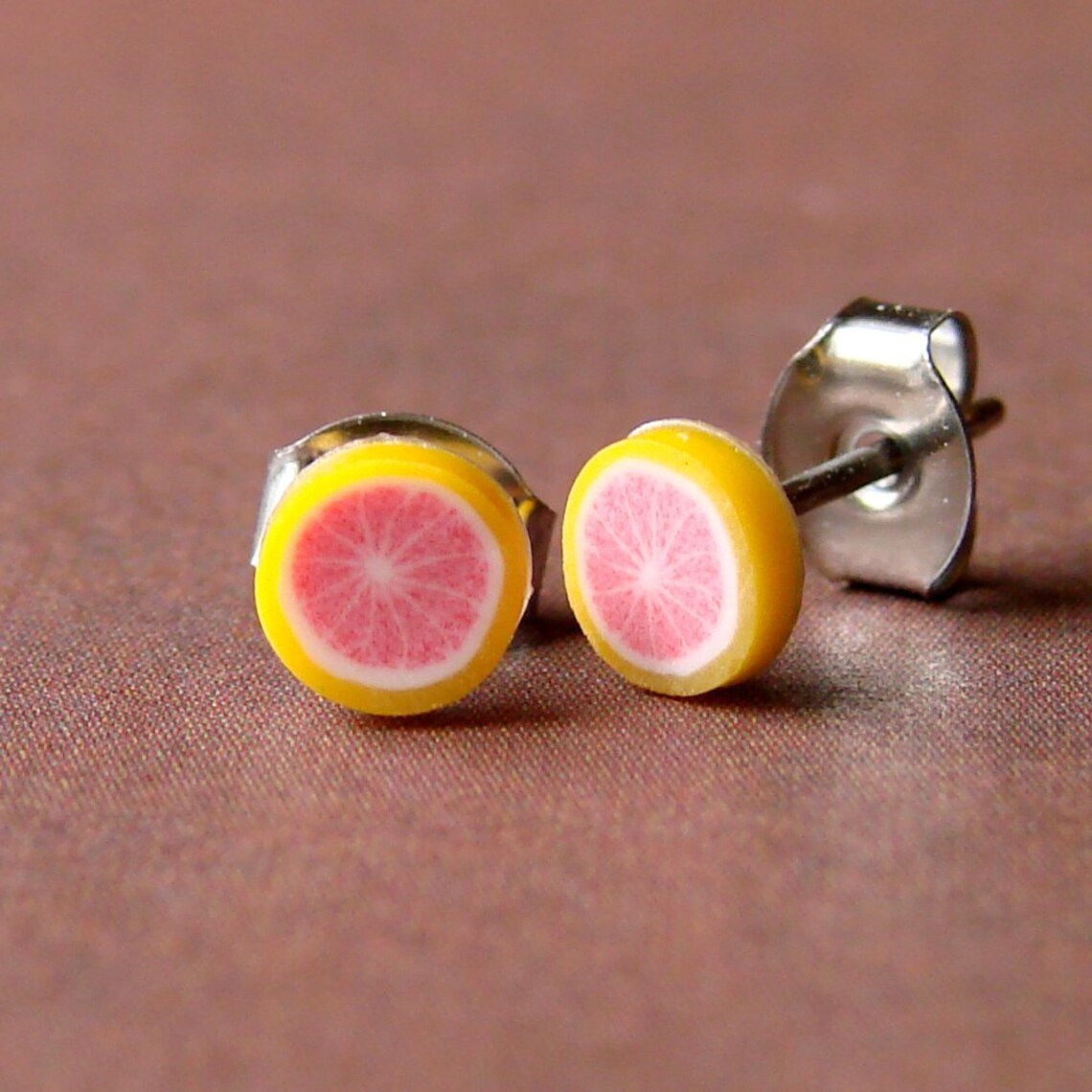 Miniature Fruit Slice Earrings Grapefruit Studs Etsy