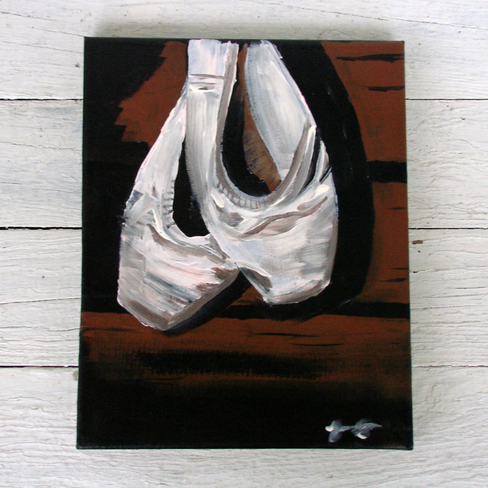 original artwork - pointe shoe painting - ballet shoes - small acrylic painting - small original art - dance art - dancer gift
