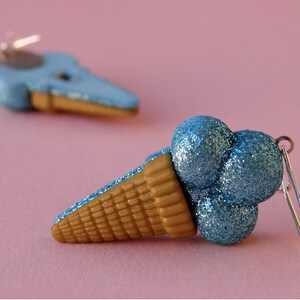 Miniature Ice Cream Cone Earrings Shimmery Blueberry Ice Cream Cones image 2