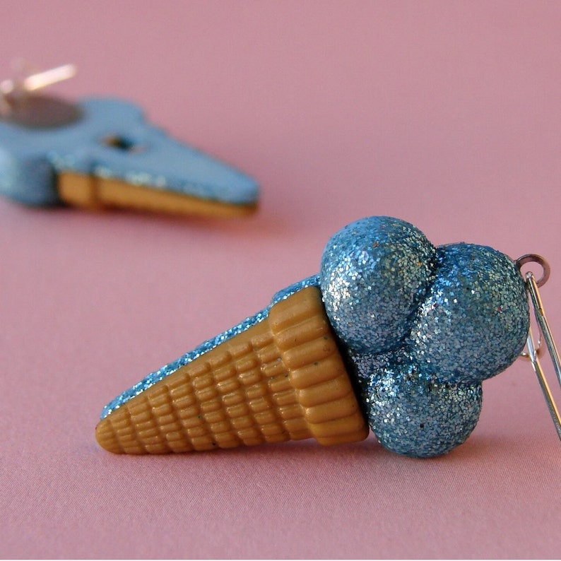 Miniature Ice Cream Cone Earrings Shimmery Blueberry Ice Cream Cones image 2