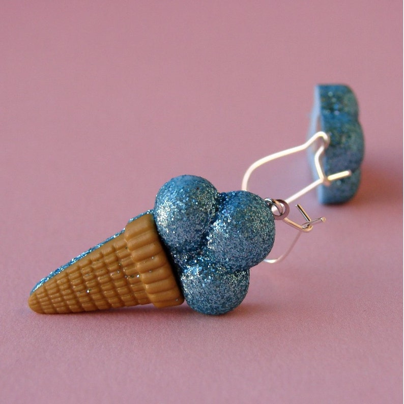 Miniature Ice Cream Cone Earrings Shimmery Blueberry Ice Cream Cones image 4