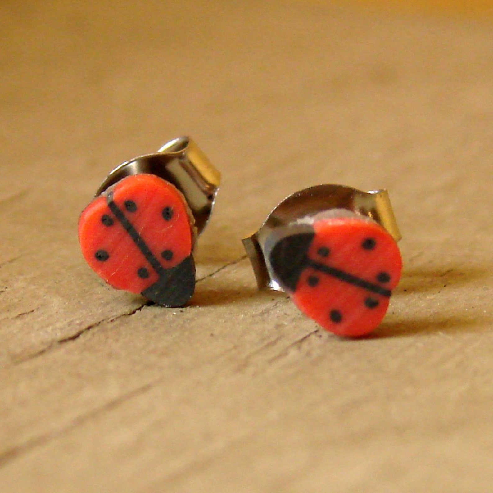 Ladybug Earrings Miniature Insect Earrings Little Bitty Ladybug Studs