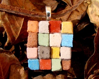 The Miniature Patchwork Quilt Mosaic Necklace - Dirt Road South Exclusive Art Jewelry