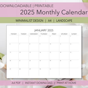 2025 Calendar/Planner | Minimalist Design | Instant Download Print at Home 2025 Calendar | A4 PDF | Landscape | Monday Start 2025 Calendar