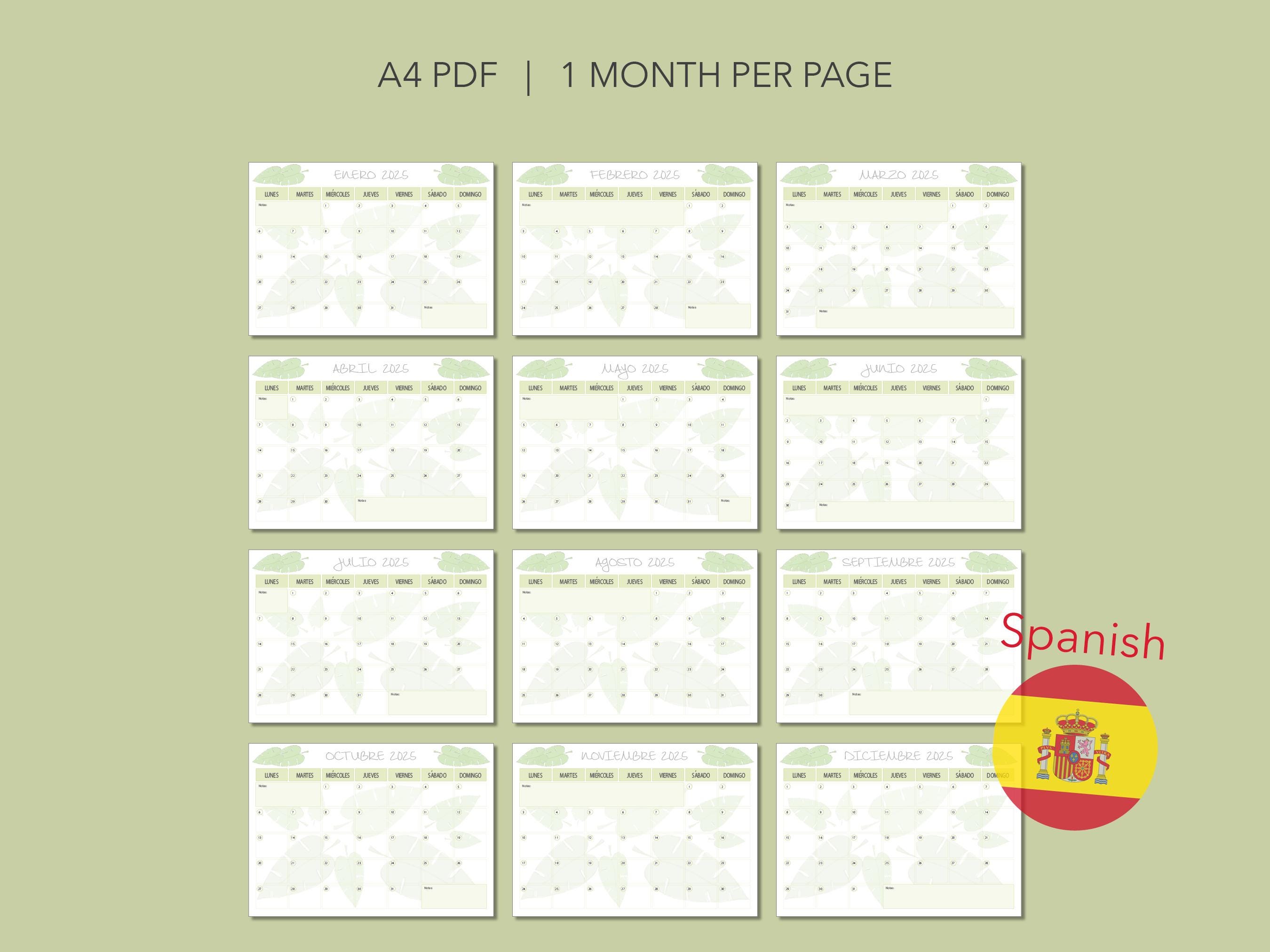 Spanish 2025 Calendar/planner | Botanical Design | Instant Download ...