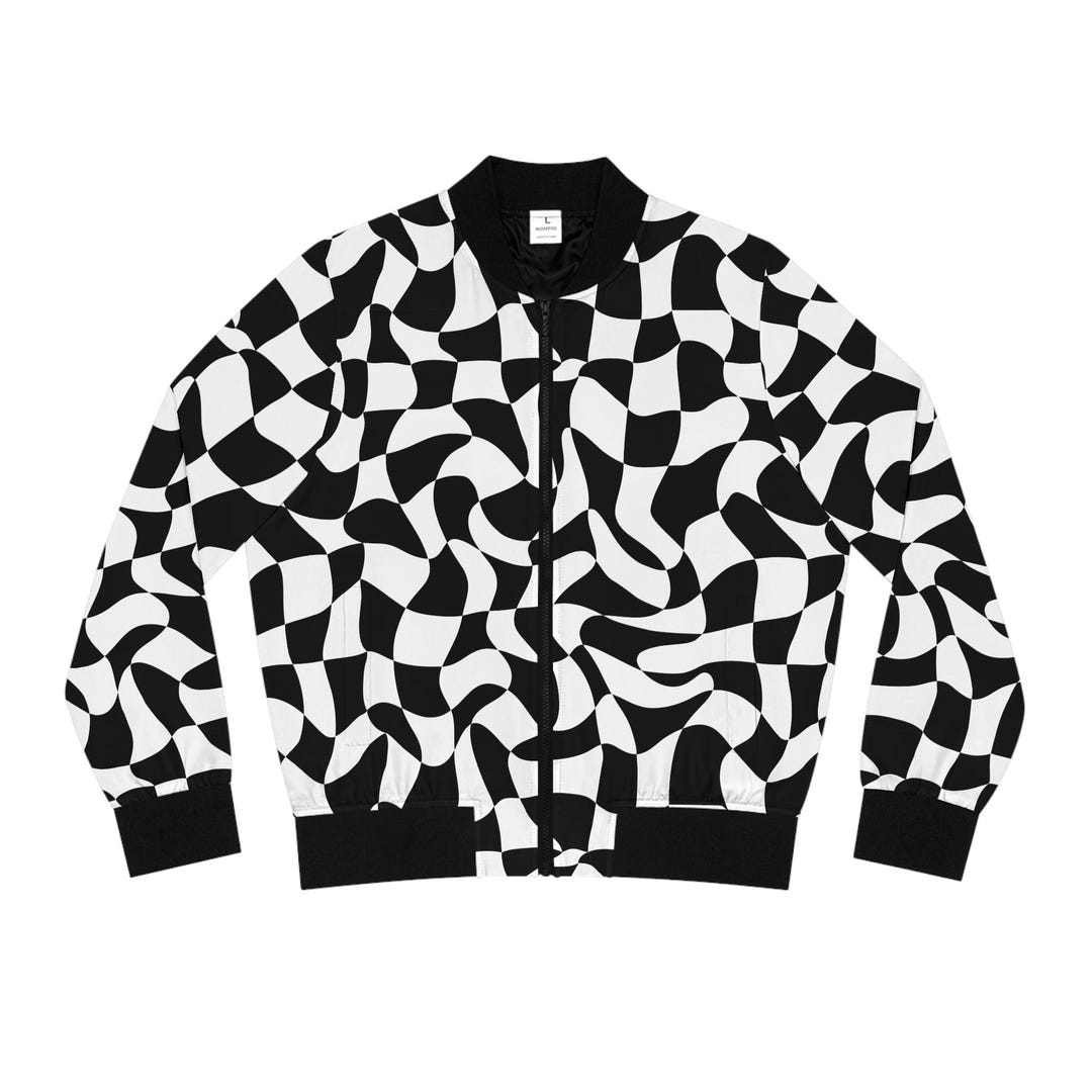 White And Black Polka Dot Print Women's Bomber Jacket