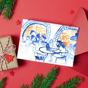 Original Handzeichnung Druck Postkarte (Gemütlich/Tee&Kaffee Zeit am Nachmittag)