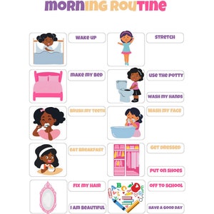 peuter babymeisje ochtendroutine, peuter babymeisje bedtijdroutine, ochtendroutinetabel, nachtroutinetabel