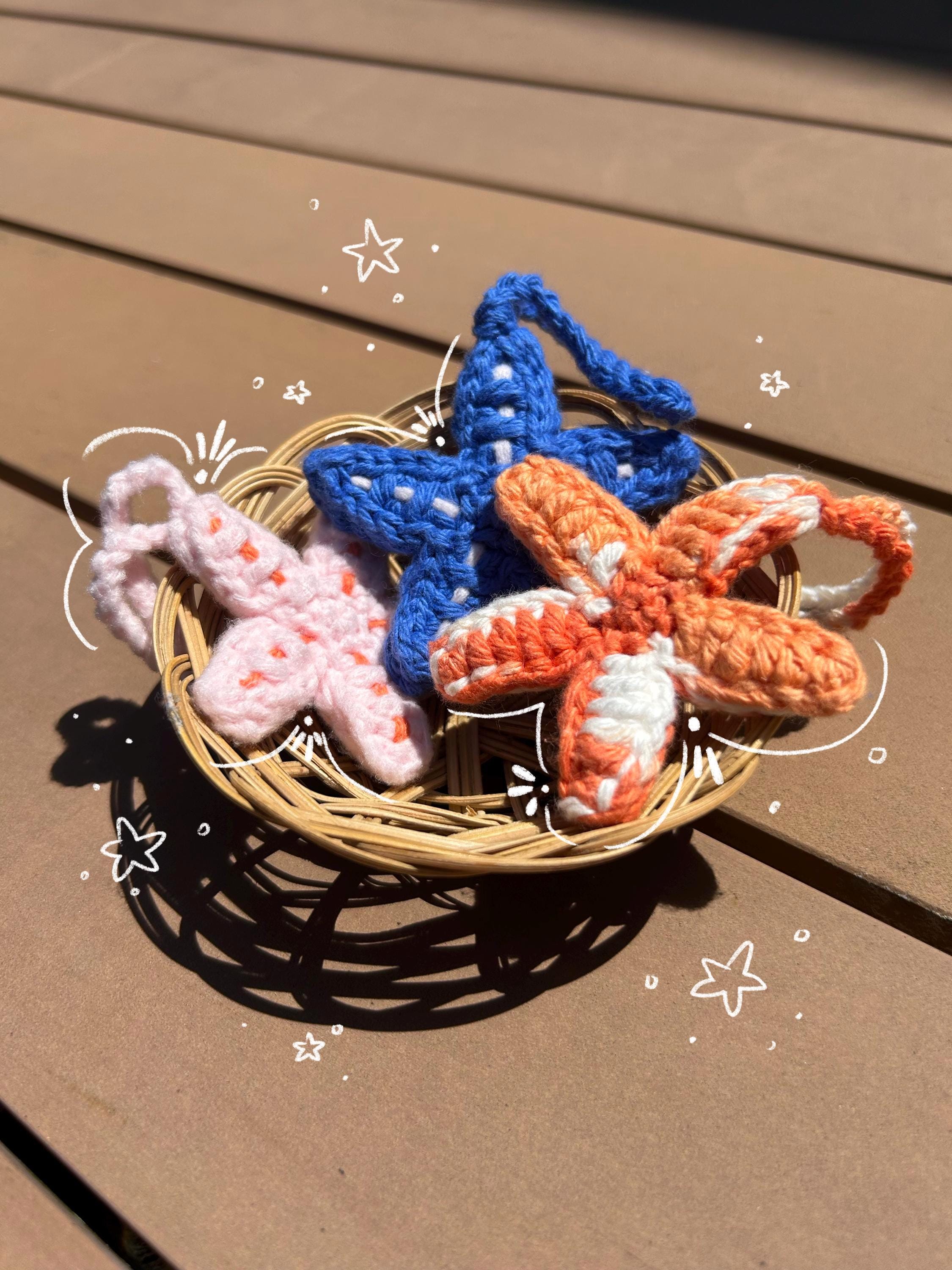 Crochet Starfish Keychain | Handmade Milk Cotton Bag Charm